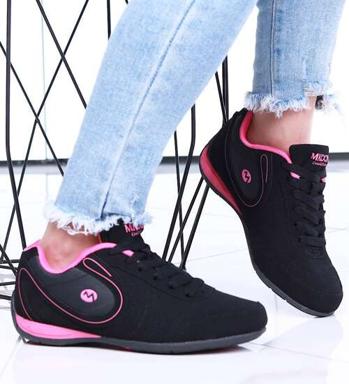 Zamszowe czarno fuksjowe buty sportowe /E1-3 15525 T286/ Zamszowe czarno fuksjowe buty sportowe /E1-3 15525 T286/