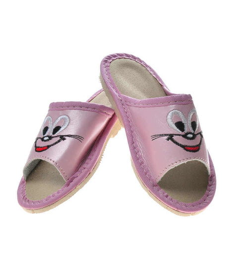 Dziecięce wsuwane klapki skórzane RÓŻOWE  /C7-1 4990 S181/