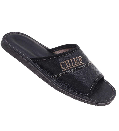 Skórzane otwarte klapki domowe Chief czarne /D2-1 18685 S199/