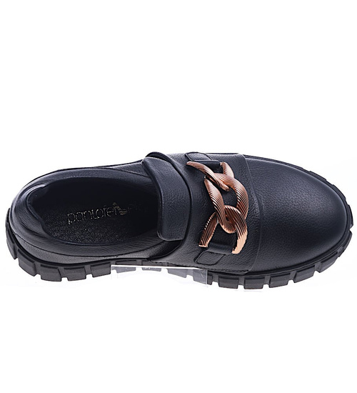 Czarne skórzane damskie trampki creepersy /G2-2 13605 N196/