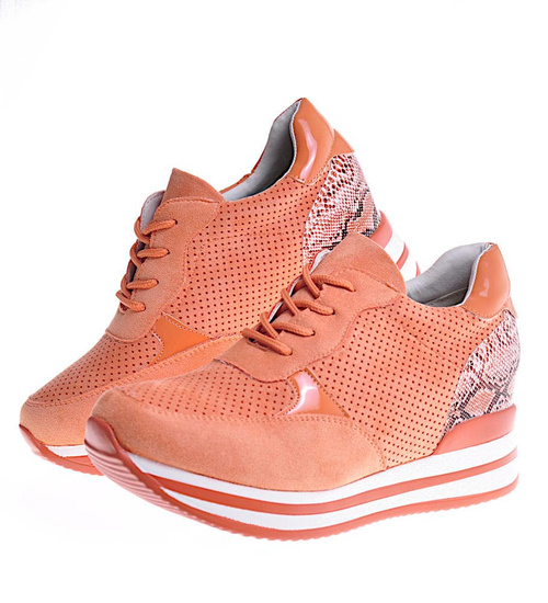 Pomarańczowe trampki na koturnie /D2-3 12393 S394/