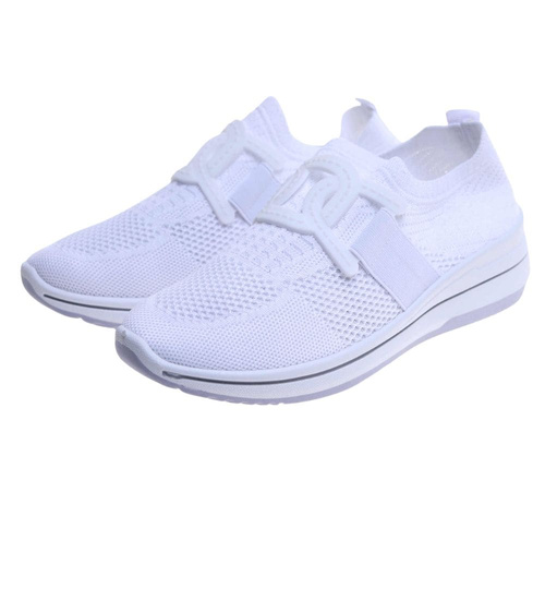Damskie buty sportowe wsuwane białe sneakersy /C4-1 17112 W102 +h2/