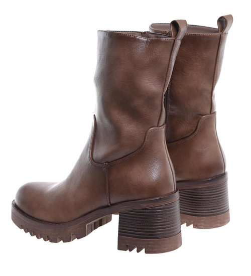 Botki na obcasie klocku Khaki /F6-3 18308 T4/