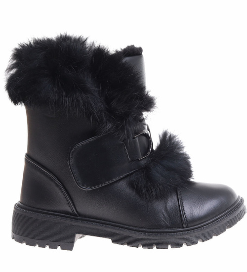 Zimowe czarne dziewczęce botki z futerkiem /B6-2 17106 T394/