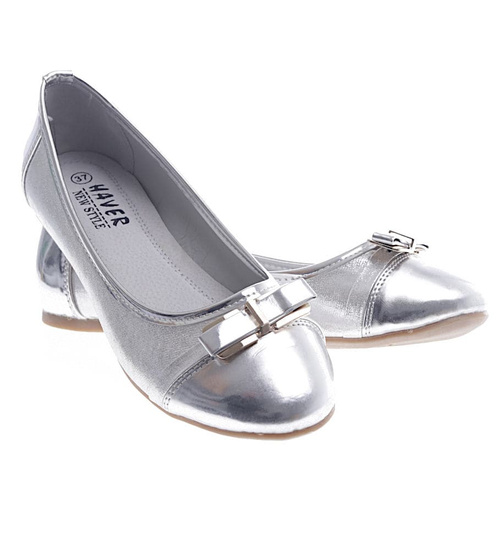 Srebrne balerinki damskie z kokardką /A2-2 13143 S199/