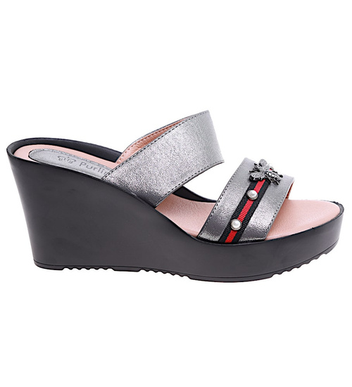 Srebrne klapki damskie na koturnie i platformie /G5-2 16292 S230/