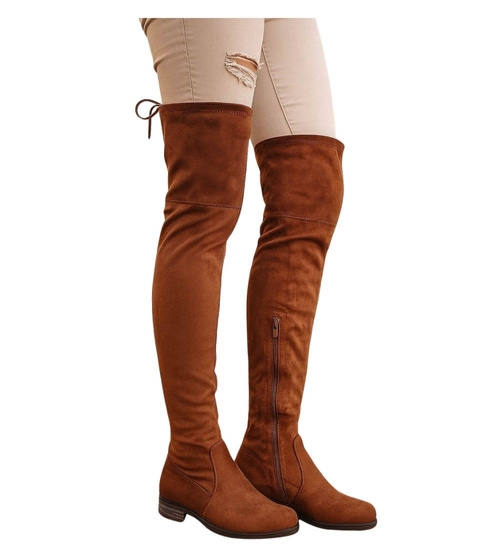 Karmelowe kozaki na płaskim obcasie /E8-3 18460 W376/