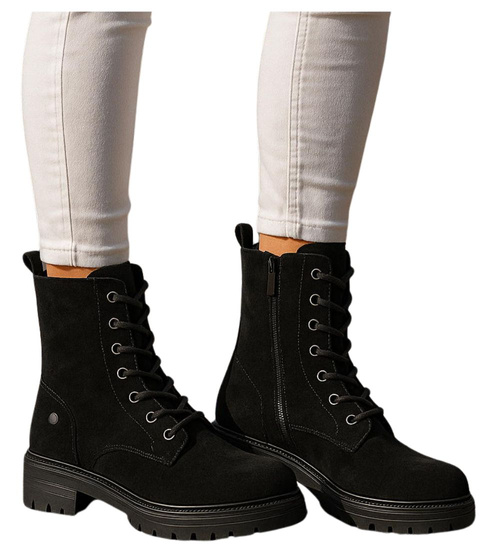 Czarne wiązane botki trapery na platformie /C4-3 18281 W600/