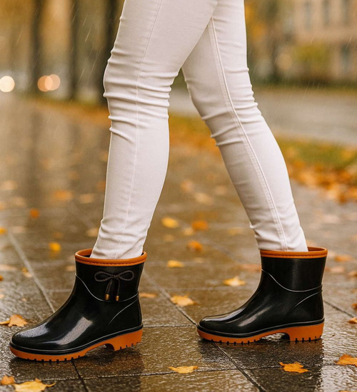 Kalosze damskie czarno brązowe gumiaki /F10-1+H2 18287 T352/