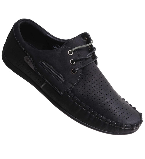 Półbuty męskie czarne sznurowane /E7-1 17874 S396/