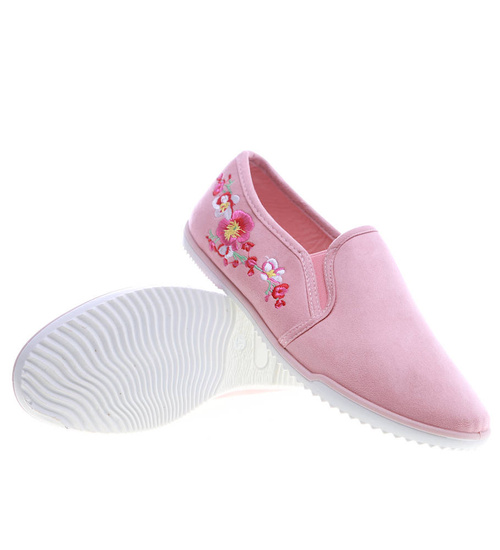 Różowe tenisówki z kwiatowym haftem /F5-2 13410 T149/