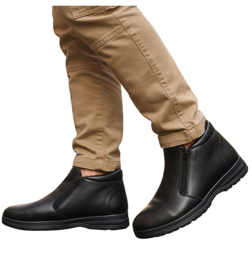 Czarne ocieplane botki męskie z suwakiem /A5-2 18597 T386/