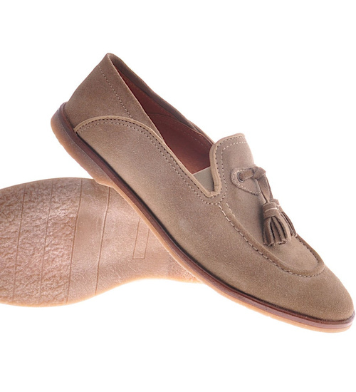 Beżowe mokasyny z zamszowej skóry naturalnej /H8 12038 S123/