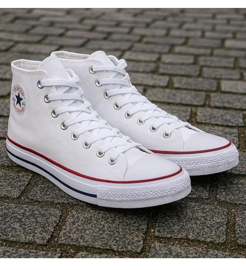 Trampki męskie wysokie Sznurowane białe z tkaniny /C3-3 17974 T232/