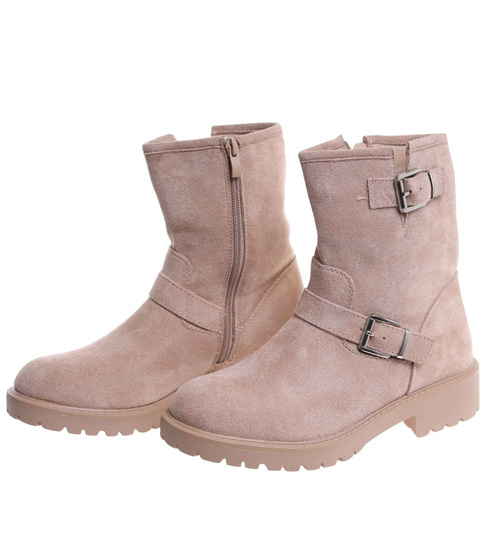 Zimowe botki saszki z ociepleniem beżowe /D1-3 18523 T387/