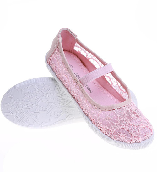 Różowe dziewczęce balerinki z koronki z gumką /B8-2 16451 T8-6/