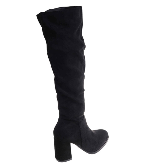 Czarne zamszowe kozaki na obcasie /D8-3 18296 W582/