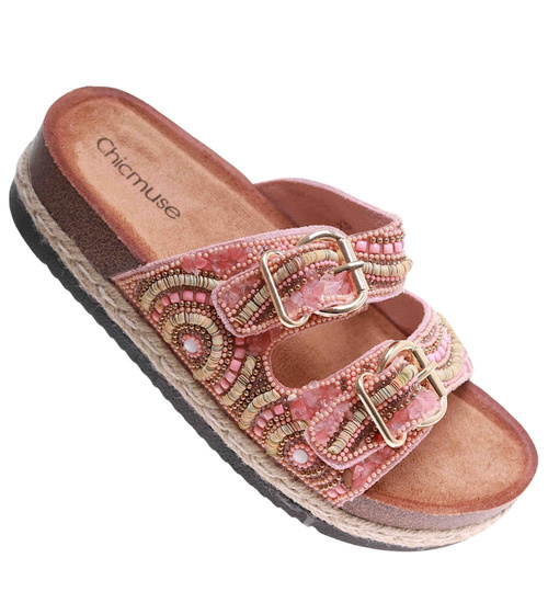 Różowe klapki damskie na niskiej platformie /G9-1 17692 G289/