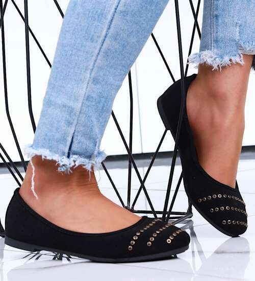 Czarne ażurowe balerinki damskie /B1-2 15533 T195/