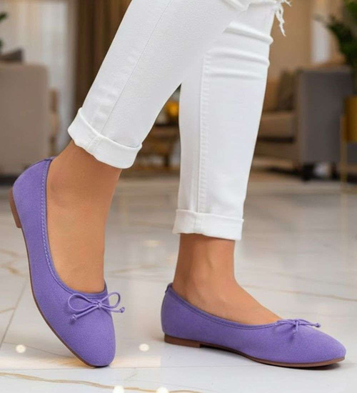 Zamszowe fioletowe baleriny damskie z kokardą /F7-2 17542 G130/