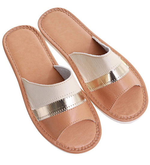 Kapcie damskie Brązowe domowe klapki skórzane /B4-1 10935 S194/