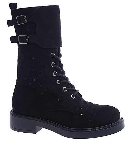 Ażurowe czarne botki trapery /D7-3 13431 S690/