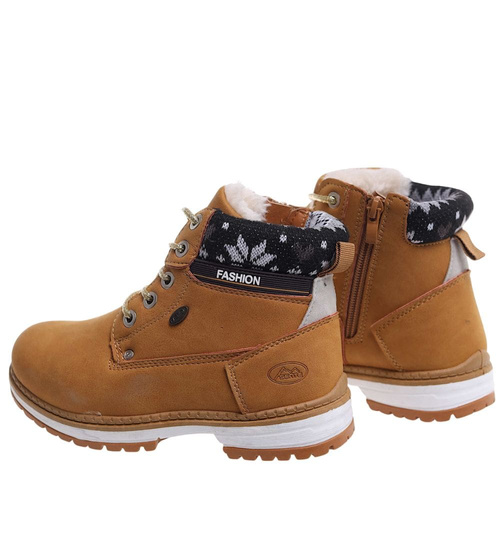  Ocieplane karmelowe botki trapery dziewczęce /G12-2 18296 T384/