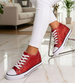 Czerwone wiązane trampki sneakersy na niskim koturnie /F6-3 13522 T8-6/
