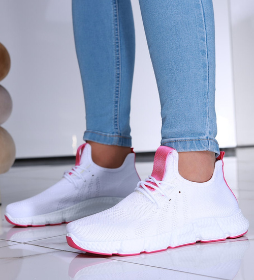 Biało różowe wkładane buty sportowe damskie /G5-2 16123 G383/