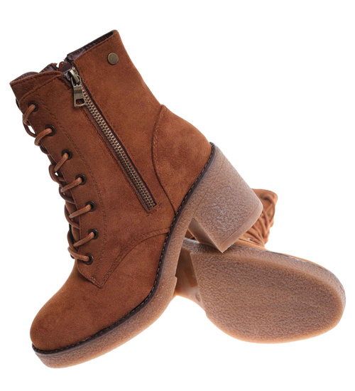 Karmelowe botki trapery na obcasie /F10-1 18231 W395/