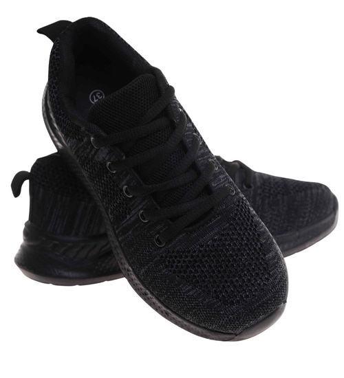 Sznurowane chłopięce buty sportowe Czarne /C5-3 17994 T286/