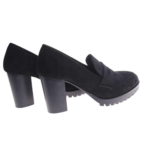 Czarne zamszowe czółenka na słupku /E1-3 18629 T2/