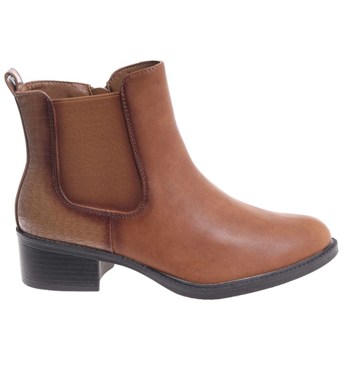 Karmelowe botki sztyblety na płaskim obcasie /K3-2 18508 W233/