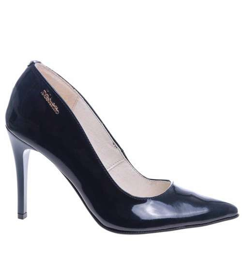 Skórzane czarne czółenka na szpilce /A3-3 SR28/ Skórzane czarne czółenka na szpilce /A3-3 SR28/