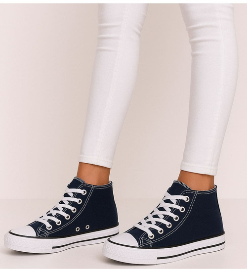 Wysokie dziewczęce trampki z tkaniny Granatowe /G6-2 14262 T85-5/