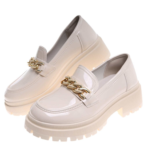 Jasno beżowe damskie półbuty na platformie /C7-318054 T234/