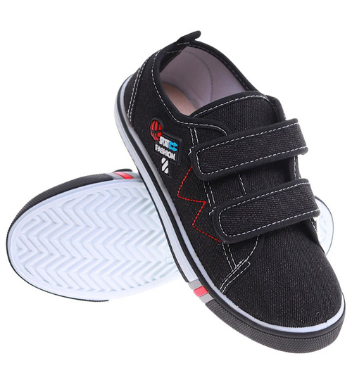 Chłopięce czarne tenisówki na rzepy ze skórzaną wkładką /B7-2 16815 T238/