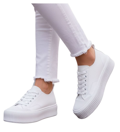 Białe sznurowane trampki na platformie /F9-3 12270 S396/