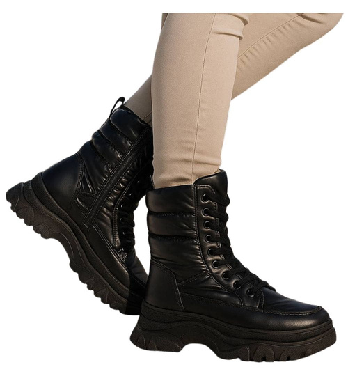 Sznurowane czarne śniegowce damskie /C7-1 18607 T366/