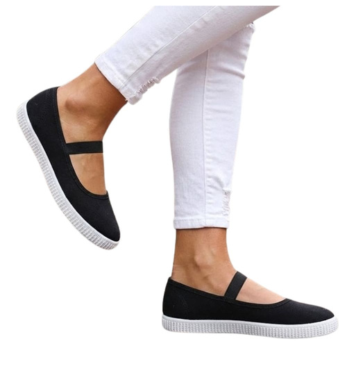 Wsuwane czarne dziewczęce tenisówki balerinki czeszki z paseczkiem /F1-2 17482 T127/