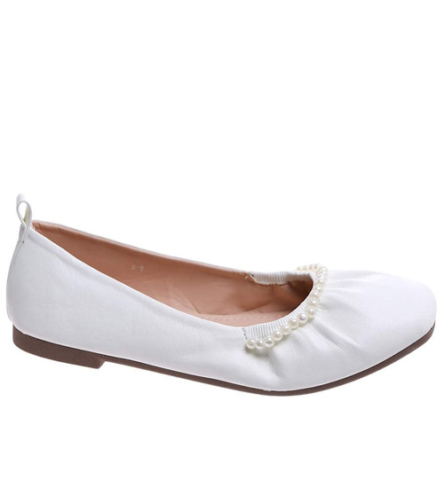 Białe elastyczne baleriny damskie /G4-3 16579 T191/