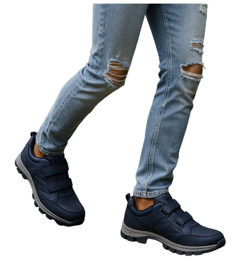 Granatowe męskie buty sportowe na rzepy /C1-3 18195 T388/