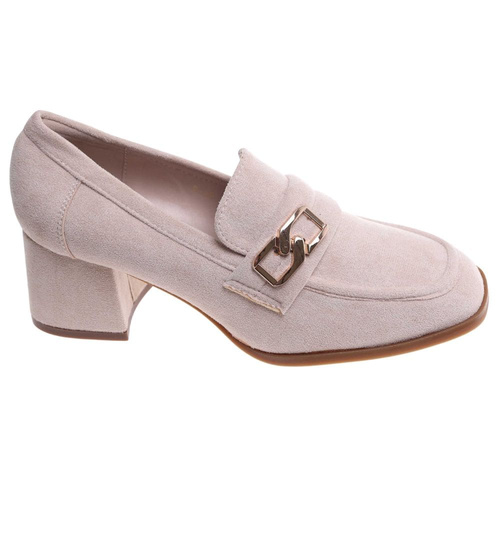 Beżowe czółenka na grubym obcasie /E4-3 18234 W202/