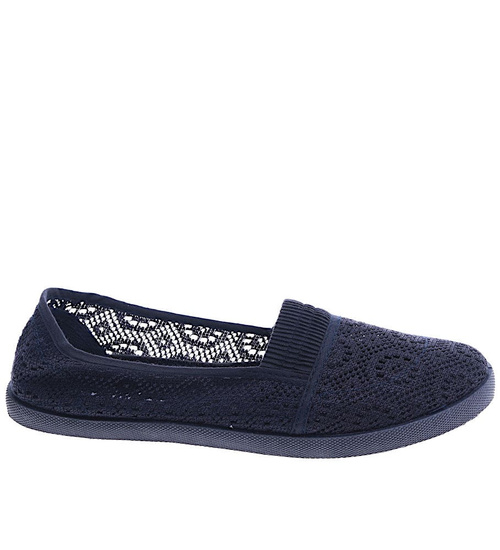 Przewiewne damskie tenisówki slip on z koronki Granatowe /C1-2 14053 S151/
