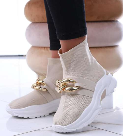 Wsuwane wysokie trampki na platformie Beżowe /G4- 3 13689 T165/ Wsuwane wysokie trampki na platformie Beżowe /G4- 3 13689 T165/