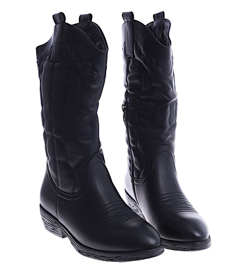 Damskie czarne kowbojki ocieplane na niskim obcasie /F3-2 14818 S296/