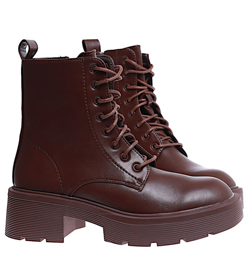 Brązowe botki trapery damskie ocieplane /G5-3 15204 T396/