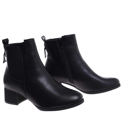 Klasyczne damskie botki na niskim obcasie Czarne /G13-3 18382 W484/