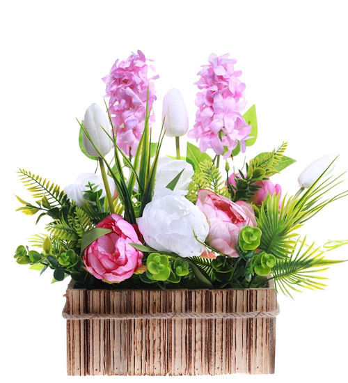 Flower box- kompozycja kwiaty w beżowej skrzynce /KOMP103  M50/