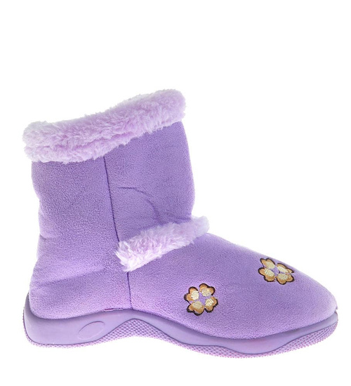 Fioletowe kapcie na suwak z futerkiem /E5-1 10275 S095/